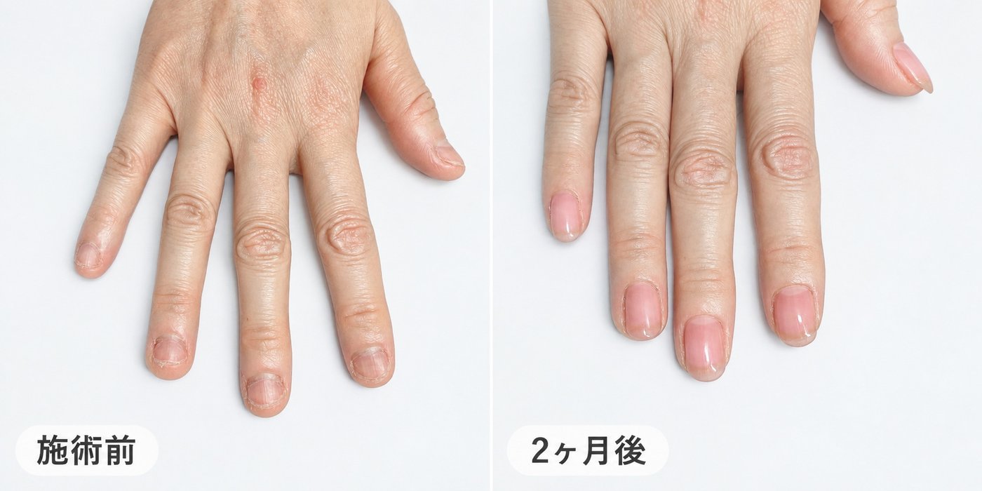 爪をむしる癖のある方の左手。施術前と2ヶ月後の比較